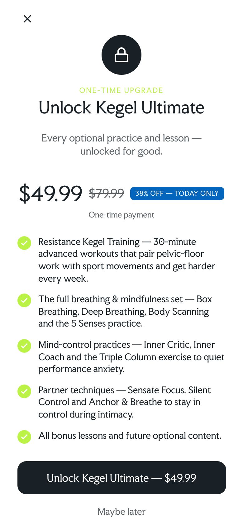 Upgrade screen listing the additional training it unlocks