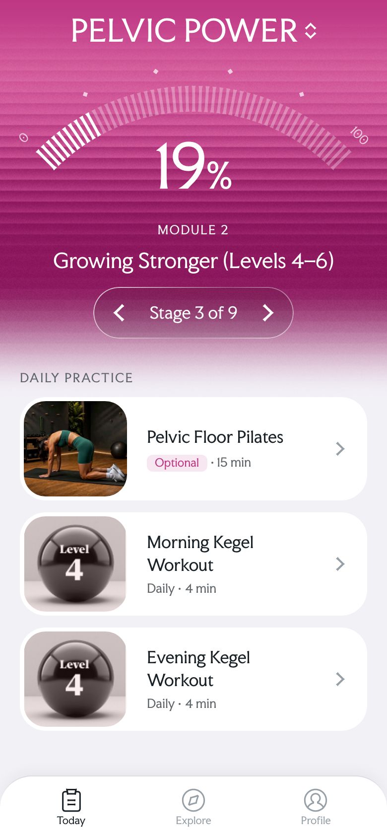 Women's programme day with pilates and morning and evening Kegel sessions